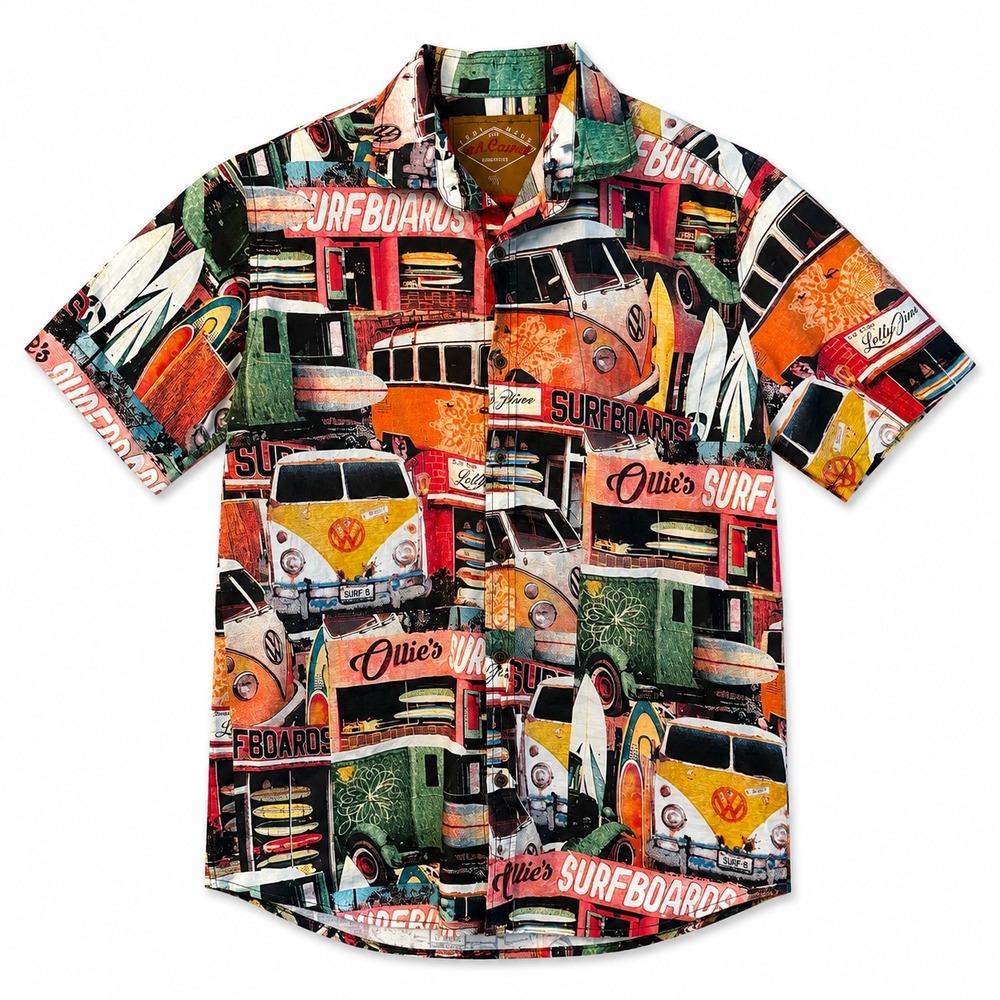 Red Camel Mens Size M Multicolor Vintage Surf Van Graphic Short Sleeve Shirt